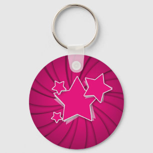 Super Hot Pink Stars en Swirl Background Sleutelhanger