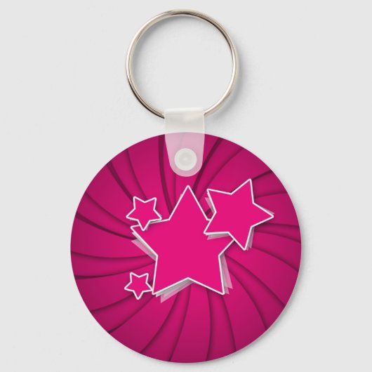 Super Hot Pink Stars en Swirl Background Sleutelhanger (Voorkant)
