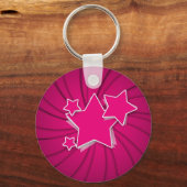 Super Hot Pink Stars en Swirl Background Sleutelhanger (Voorkant)