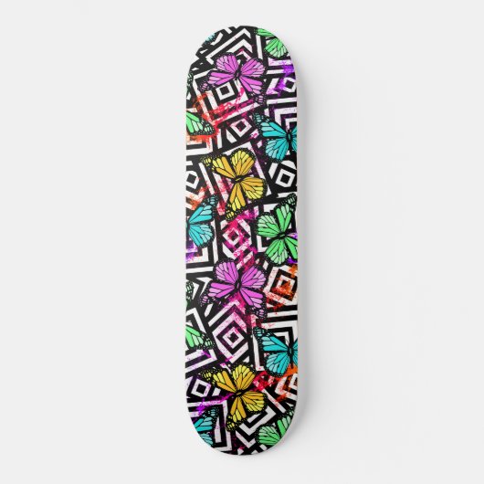 Super Kawaii Rainbow Splash Butterfly Squares Persoonlijk Skateboard (Voorkant)