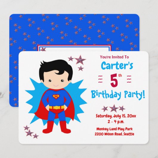 Super Kid - Jongens Verjaardagsfeest Uitnodiging (Voorkant / Achterkant)