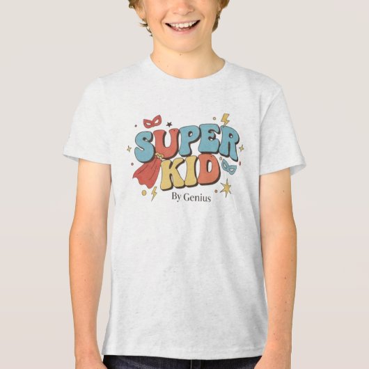 Super Kid T-Shirt, Groovy Retro Superhero Children Tri-Blend Shirt (Voorkant)