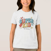 Super Kid T-Shirt, Groovy Retro Superhero Children Tri-Blend Shirt (Voorkant)