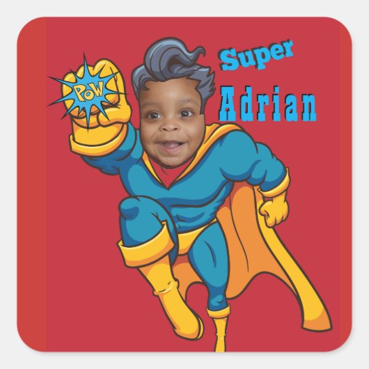 Super Kind Voeg je gezicht gepersonaliseerd toe Vierkante Sticker (Voorkant)