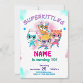 Super Kitties Birthday Invitation Template: Girl Feestdagenkaart (Voorkant)