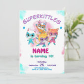 Super Kitties Birthday Invitation Template: Girl Feestdagenkaart (Staand voorkant)