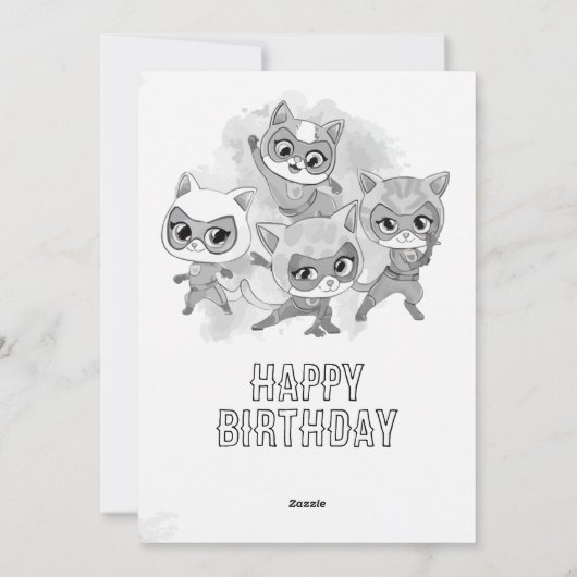 Super Kitties Birthday Invitation Template: Girl Feestdagenkaart (Achterkant)
