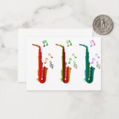 Super kleurrijke saxofoons jazz Flat Note Kaart Notitiekaartje (Voorkant / Achterkant in situ)