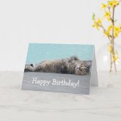 Super Lazy Cute Cat Funny Birthday Kaart (Gele Bloem)