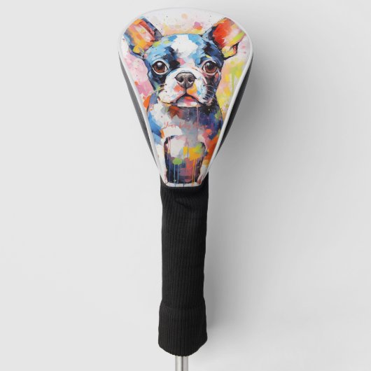 Super Leuke Boston Terrier Hond Puppy 001 - Xeno L Golfheadcover (Voorkant)