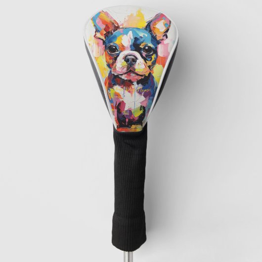 Super Leuke Boston Terrier Hond Puppy 004 - Xeno L Golfheadcover (Voorkant)
