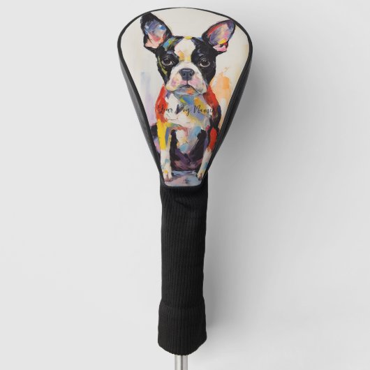 Super Leuke Boston Terrier Hond Puppy 005 - Xeno L Golfheadcover (Voorkant)