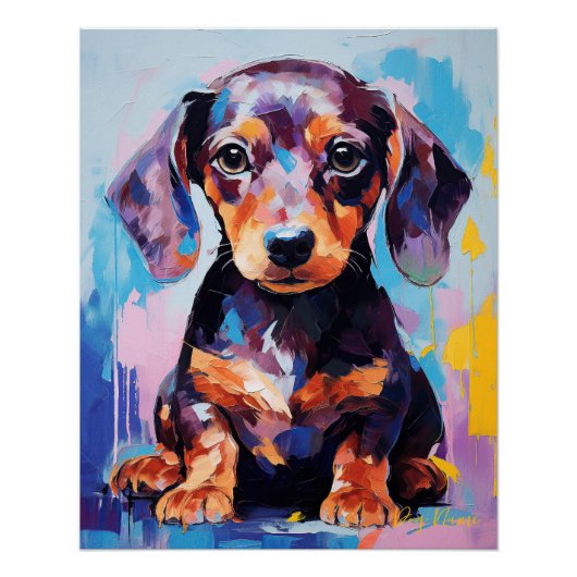 Super Leuke Dachshund Hond Puppy 002 - Xeno Lucilf Perfect Poster (Voorkant)