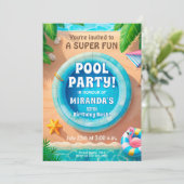 Super Leuke Flamingo Pool Party Verjaardag Uitnodi Kaart (Staand voorkant)