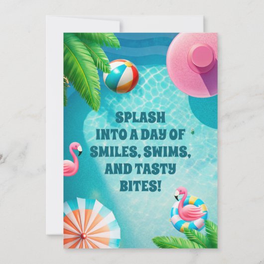 Super Leuke Flamingo Pool Party Verjaardag Uitnodi Kaart (Achterkant)