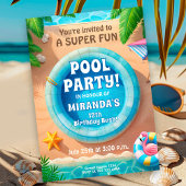 Super Leuke Flamingo Pool Party Verjaardag Uitnodi Kaart