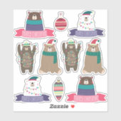Super leuke gemengde kerstBeren set Sticker (Vel)