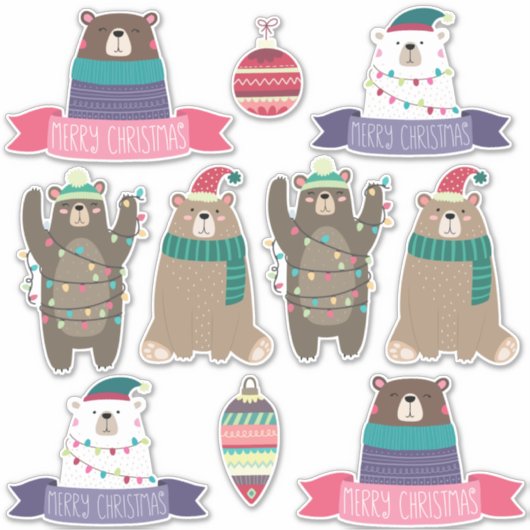 Super leuke gemengde kerstBeren set Sticker (Voorkant)
