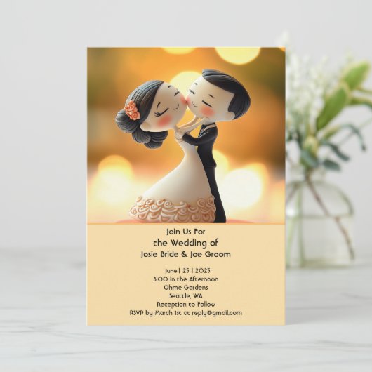 Super leuke liefde bruiloft uitnodiging (Staand voorkant)