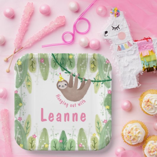 Super leuke sloth girl jarig papieren bordje (Feest)