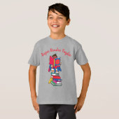 Super lezer cartoon stijl jongen op boeken t-shirt (Voorkant volledig)