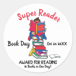 Super lezer jongen op boeken lezen boek dag ronde sticker
