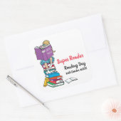 Super lezer meisje op boeken leesdag vierkante sticker (Envelop)