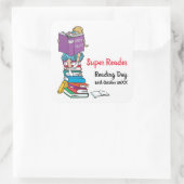 Super lezer meisje op boeken leesdag vierkante sticker (Tas)