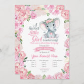 Super Lief Olifant Meisje Uitnodiging, Bloemkaart Kaart (Voorkant / Achterkant)