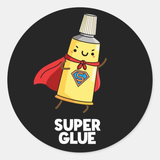 Super Lijm Grappig Super Hero Pun Donker BG Ronde Sticker (Voorkant)
