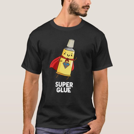 Super Lijm Grappig Super Hero Pun Donker BG T-shirt (Voorkant)