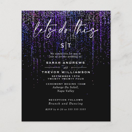 Super Low Budget Wedding Edgy Paarse Glitter Flyer (Voorkant)