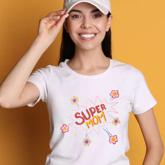 Super Mam Flower Comic Bubble Drawing Moederdag T-shirt