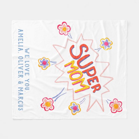Super Mam Flower Comic Bubble Moederdag Fleece Deken (Voorkant (Horizontaal))