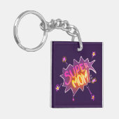 Super mam Neon Flower Comic Bubble Tekening Sleutelhanger (Voorkant Links)