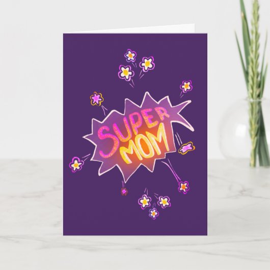 Super mam Roze Neon Flower Comic Bubble Kaart (Voorkant)