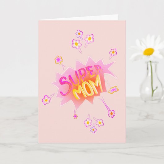 Super mam Roze Neon Flower Comic Bubble Kaart (Kleine Plant)