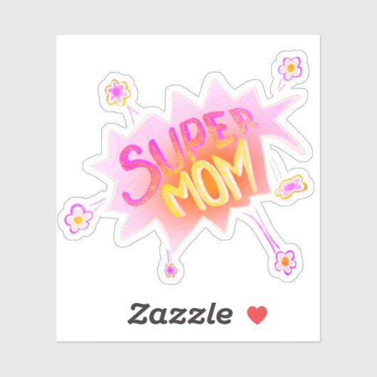 Super mam Roze Neon Flower Comic Bubble Sticker (Vel)