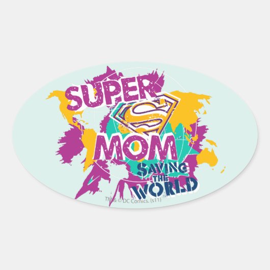 Super mam Saving the World Ovale Sticker (Voorkant)