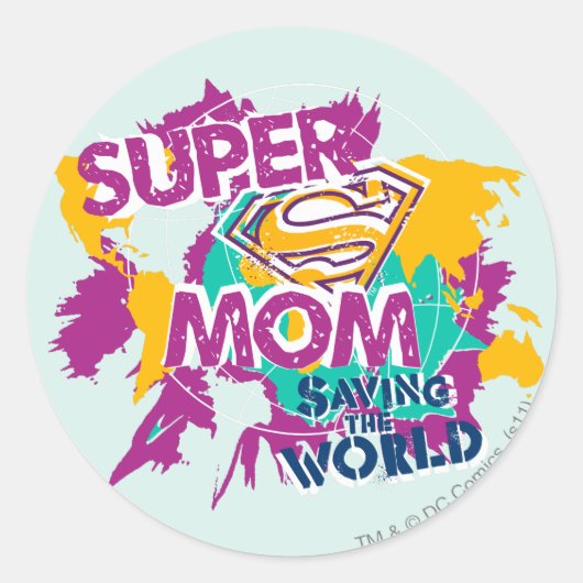 Super mam Saving the World Ronde Sticker (Voorkant)