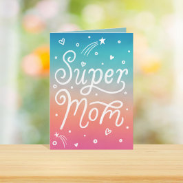 Super mam Stars Hearts lettering Moederdag Kaart