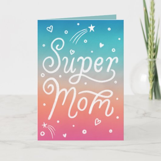 Super mam Stars Hearts lettering Moederdag Kaart (Voorkant)