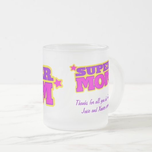 Super mam superheld stijl bedankt matglas koffiemok (Voorkant rechts)