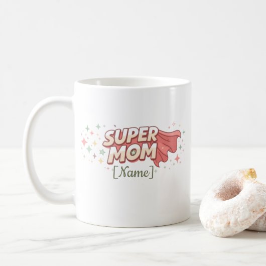 Super Mama Comic gepersonaliseerde mok (Met donut)