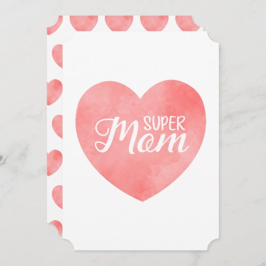 Super mama tekst in roze hart, Moederdag ontwerp Feestdagenkaart (Voorkant / Achterkant)