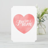 Super mama tekst in roze hart, Moederdag ontwerp Feestdagenkaart (Staand voorkant)