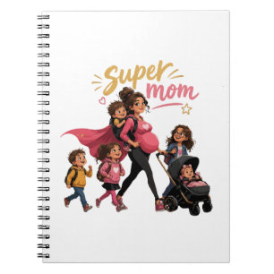 Super Mama van 5 Zwangere Moeder Retro Cartoon Notitieboek