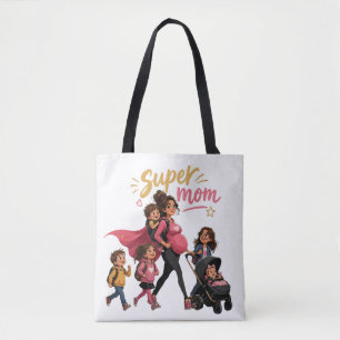 Super Mama van 5 Zwangere Moeder Retro Cartoon Tote Bag