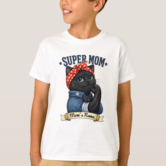 Super Mama Zwarte Kat – Moederdag T-shirt (Voorkant)