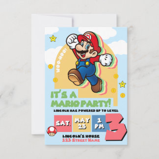 Super Mario Birthday Invitation Kaart